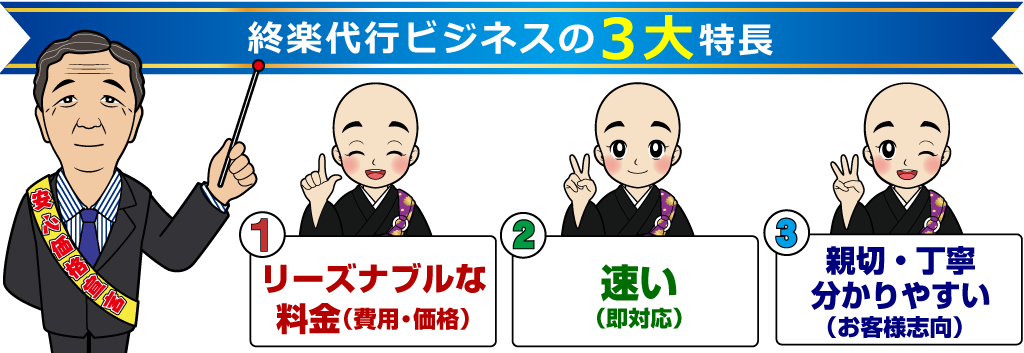 終楽代行ビジネスの三大特徴